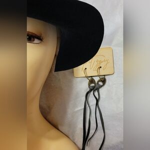 Keep It Gypsy Leather Tassels Dangle Earrings Smoke Grey Antiqued Hoops